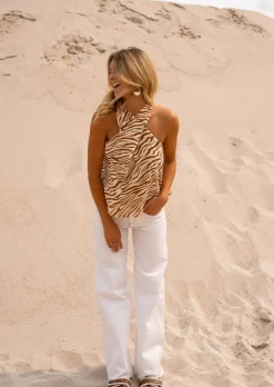 Tops & T-shirts-EASY-CLOTHES Top Beca - Zébré Brun & Beige - Croisé à l'avantEasy Clothes Brun et beige       