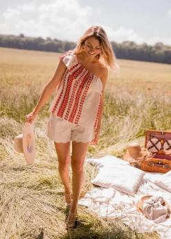 Tops & T-shirts-EASY-CLOTHES Top Brigie - à motifs rouge et beigeEasy Clothes À motifs rouge et beige       