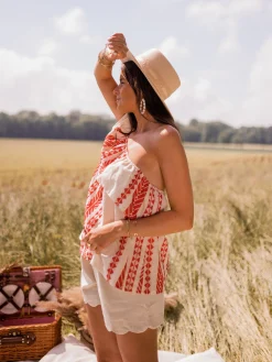 Tops & T-shirts-EASY-CLOTHES Top Brigie - à motifs rouge et beigeEasy Clothes À motifs rouge et beige       