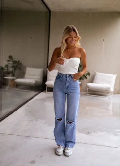 Tops & T-shirts-EASY-CLOTHES Top bustier Neil blanc | Top bustier noué | Prêt-à-porter en ligne | Easy Clothes Blanc       
