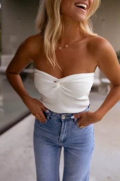 Tops & T-shirts-EASY-CLOTHES Top bustier Neil blanc | Top bustier noué | Prêt-à-porter en ligne | Easy Clothes Blanc       