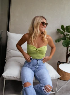 Tops & T-shirts-EASY-CLOTHES Top bustier Neil olive | Top bustier noué | Prêt-à-porter en ligne | Easy Clothes Olive       