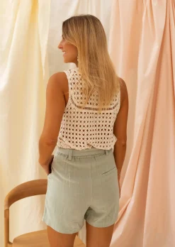 Tops & T-shirts-EASY-CLOTHES Top Écru Aliette - En Crochet - Vêtements FémininsEasy Clothes Écru
