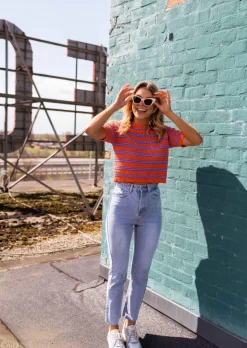 Tops & T-shirts-EASY-CLOTHES Top Inya orange et mauve en crochet | Top transparent en crochet | Prêt-à-porter en ligne | Easy Clothes Orange et mauve en crochet       
