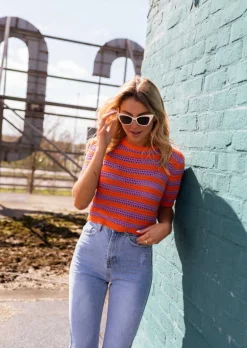 Tops & T-shirts-EASY-CLOTHES Top Inya orange et mauve en crochet | Top transparent en crochet | Prêt-à-porter en ligne | Easy Clothes Orange et mauve en crochet       