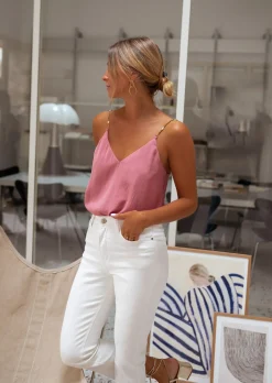 Tops & T-shirts-EASY-CLOTHES Top Lacty - Vieux Rose - Bretelles à Perles - Vêtements FemmeEasy Clothes Vieux rose       