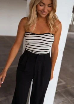 Tops & T-shirts-EASY-CLOTHES Top Marshall ligné écru et noir | Top bandeau ligné | Prêt-à-porter en ligne | Easy Clothes Écru et noir       