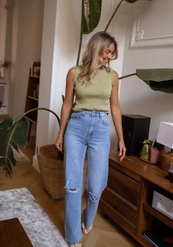 Tops & T-shirts-EASY-CLOTHES Top Mathilda - olive à paillettesEasy Clothes Olive à paillettes       