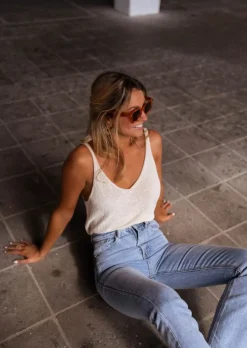 Tops & T-shirts-EASY-CLOTHES Top Neda beige effet laine | Top transparent en mailles | Prêt-à-porter en ligne | Easy Clothes Beige effet laine       