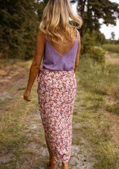 Tops & T-shirts-EASY-CLOTHES Top Neda Mauve - Effet Laine - Loose - Col en VEasy Clothes Mauve effet laine       