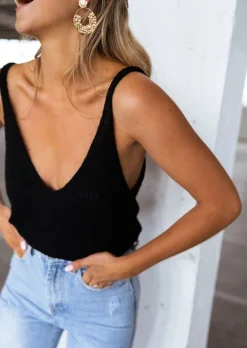 Tops & T-shirts-EASY-CLOTHES Top Neda noir effet laine | Top transparent en mailles | Prêt-à-porter en ligne | Easy Clothes Noir effet laine       
