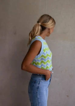 Tops & T-shirts-EASY-CLOTHES Top Stany en crochet vert et bleu | Top coloré en crochet | Prêt-à-porter en ligne | Easy Clothes Vert et bleu       