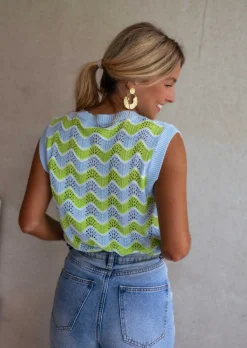 Tops & T-shirts-EASY-CLOTHES Top Stany en crochet vert et bleu | Top coloré en crochet | Prêt-à-porter en ligne | Easy Clothes Vert et bleu       