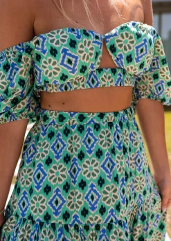 Tops & T-shirts-EASY-CLOTHES Top Vanessa vert à motifs | Top dos ouvert | Prêt-à-porter en ligne | Easy Clothes Vert à motifs       