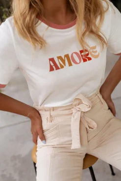 Tops & T-shirts-EASY-CLOTHES T-shirt Amore beige | T-shirt à imprimés | Prêt-à-porter en ligne | Easy Clothes Beige