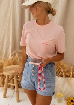 Tops & T-shirts-EASY-CLOTHES T-shirt Aviva Rose - Tissu Pailleté - Easy Clothes Rose       