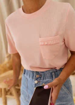 Tops & T-shirts-EASY-CLOTHES T-shirt Aviva Rose - Tissu Pailleté - Easy Clothes Rose       