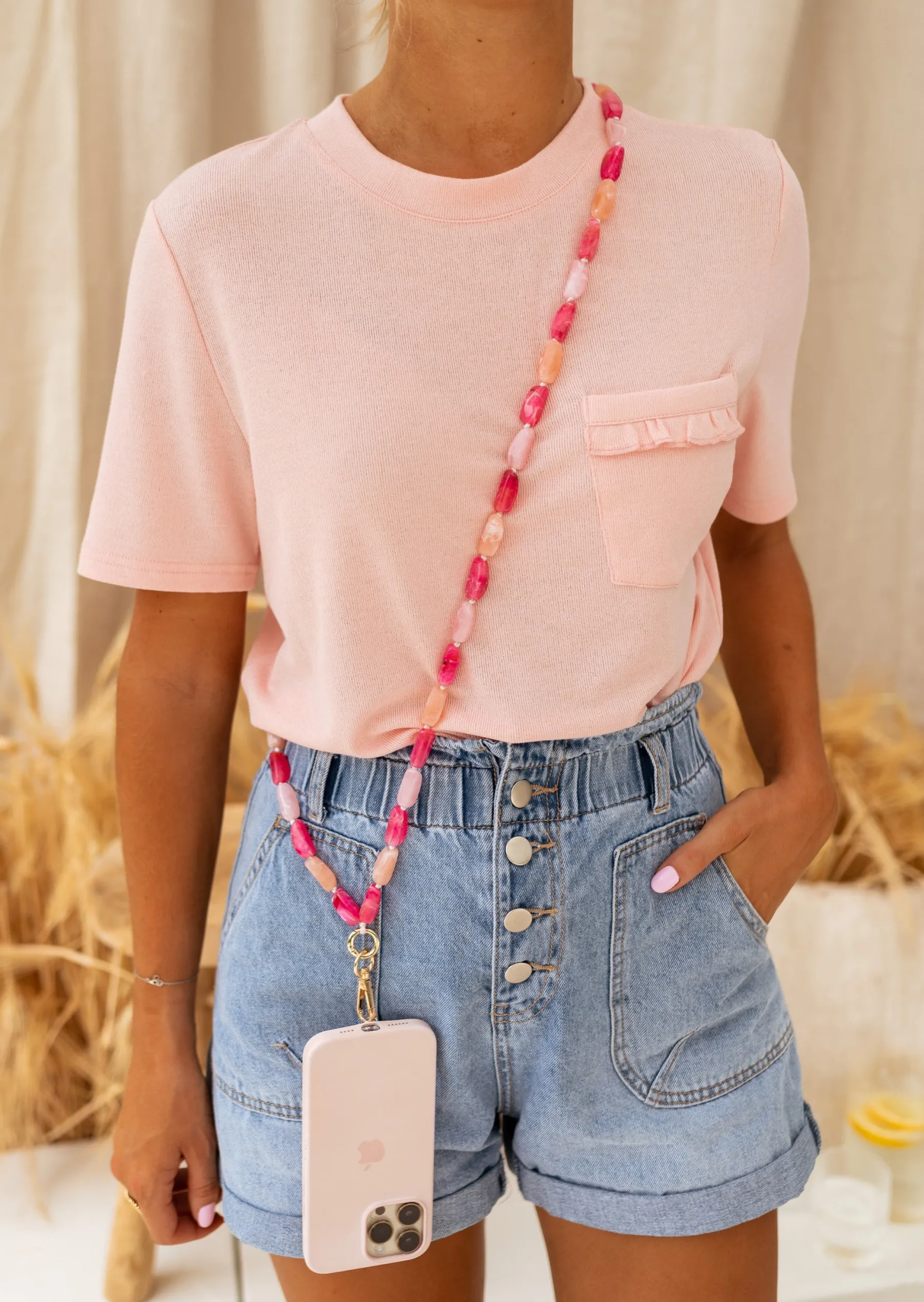 Tops & T-shirts-EASY-CLOTHES T-shirt Aviva Rose - Tissu Pailleté - Easy Clothes Rose