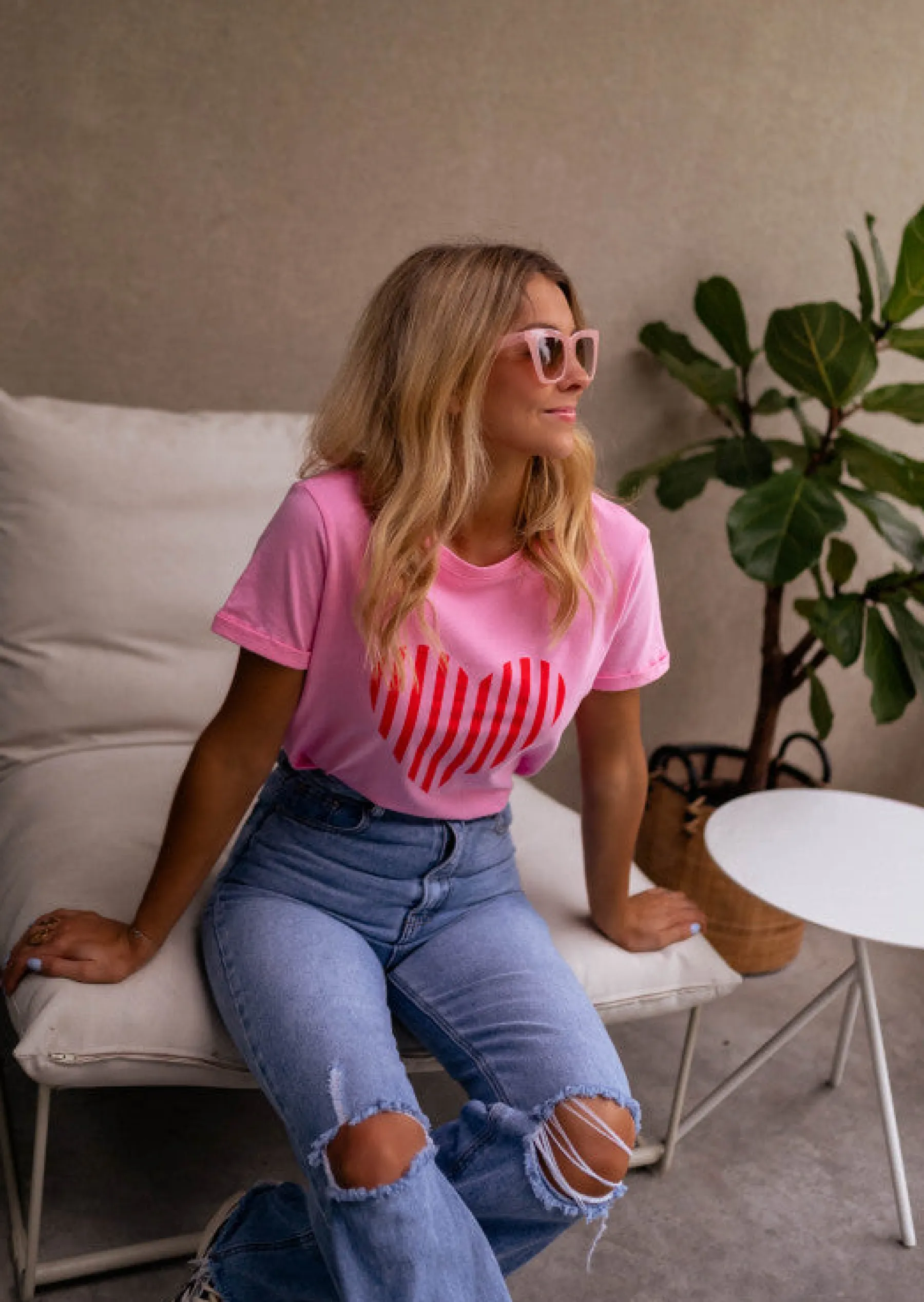 Tops & T-shirts-EASY-CLOTHES T-shirt Ayda rose | T-shirt rose à imprimés | Prêt-à-porter en ligne | Easy Clothes Rose