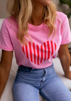 Tops & T-shirts-EASY-CLOTHES T-shirt Ayda rose | T-shirt rose à imprimés | Prêt-à-porter en ligne | Easy Clothes Rose       