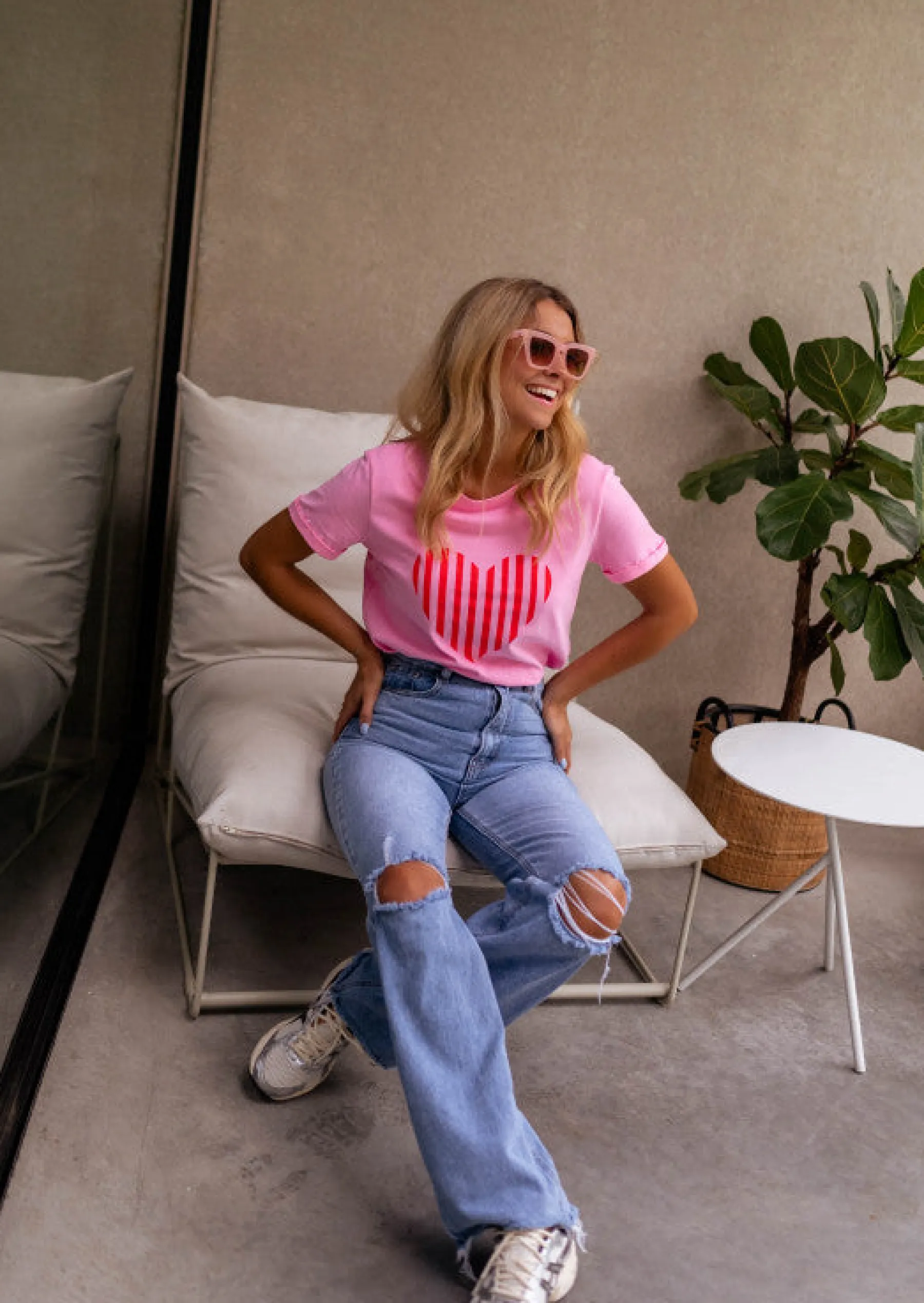 Tops & T-shirts-EASY-CLOTHES T-shirt Ayda rose | T-shirt rose à imprimés | Prêt-à-porter en ligne | Easy Clothes Rose