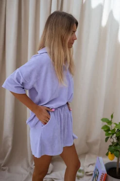 Tops & T-shirts-EASY-CLOTHES T-shirt Emyl - mauve en épongeEasy Clothes Mauve en éponge       