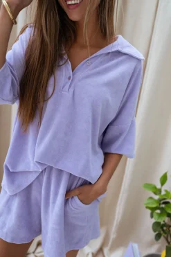 Tops & T-shirts-EASY-CLOTHES T-shirt Emyl - mauve en épongeEasy Clothes Mauve en éponge       