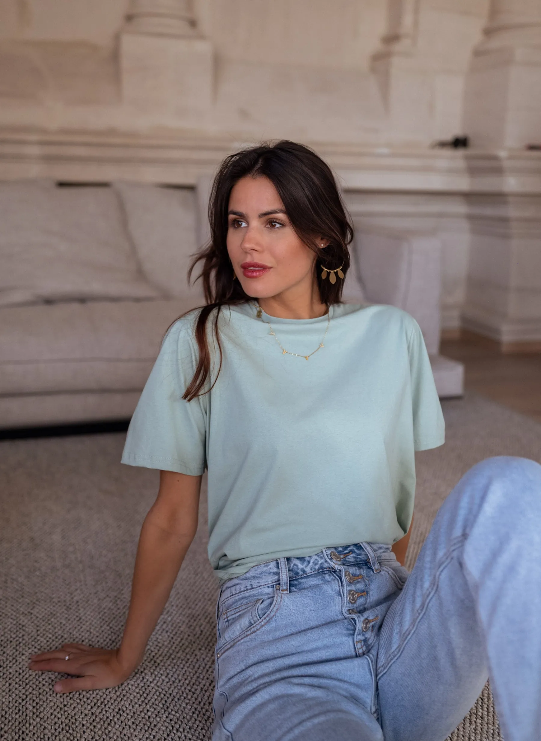 Tops & T-shirts-EASY-CLOTHES T-shirt Jane - vert d’eauEasy Clothes Vert d’eau