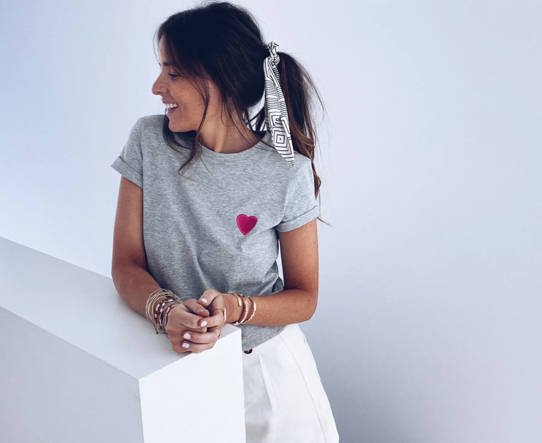 Tops & T-shirts-EASY-CLOTHES T-shirt Livy - à cœur grisEasy Clothes À cœur gris