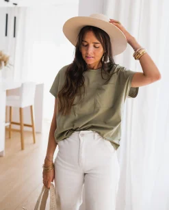 Tops & T-shirts-EASY-CLOTHES T-shirt Léone - kakiEasy Clothes Kaki