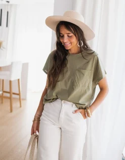 Tops & T-shirts-EASY-CLOTHES T-shirt Léone - kakiEasy Clothes Kaki       