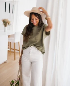 Tops & T-shirts-EASY-CLOTHES T-shirt Léone - kakiEasy Clothes Kaki       