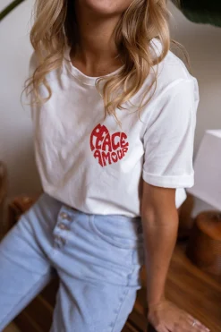 Tops & T-shirts-EASY-CLOTHES T-shirt Peace - blancEasy Clothes Blanc       