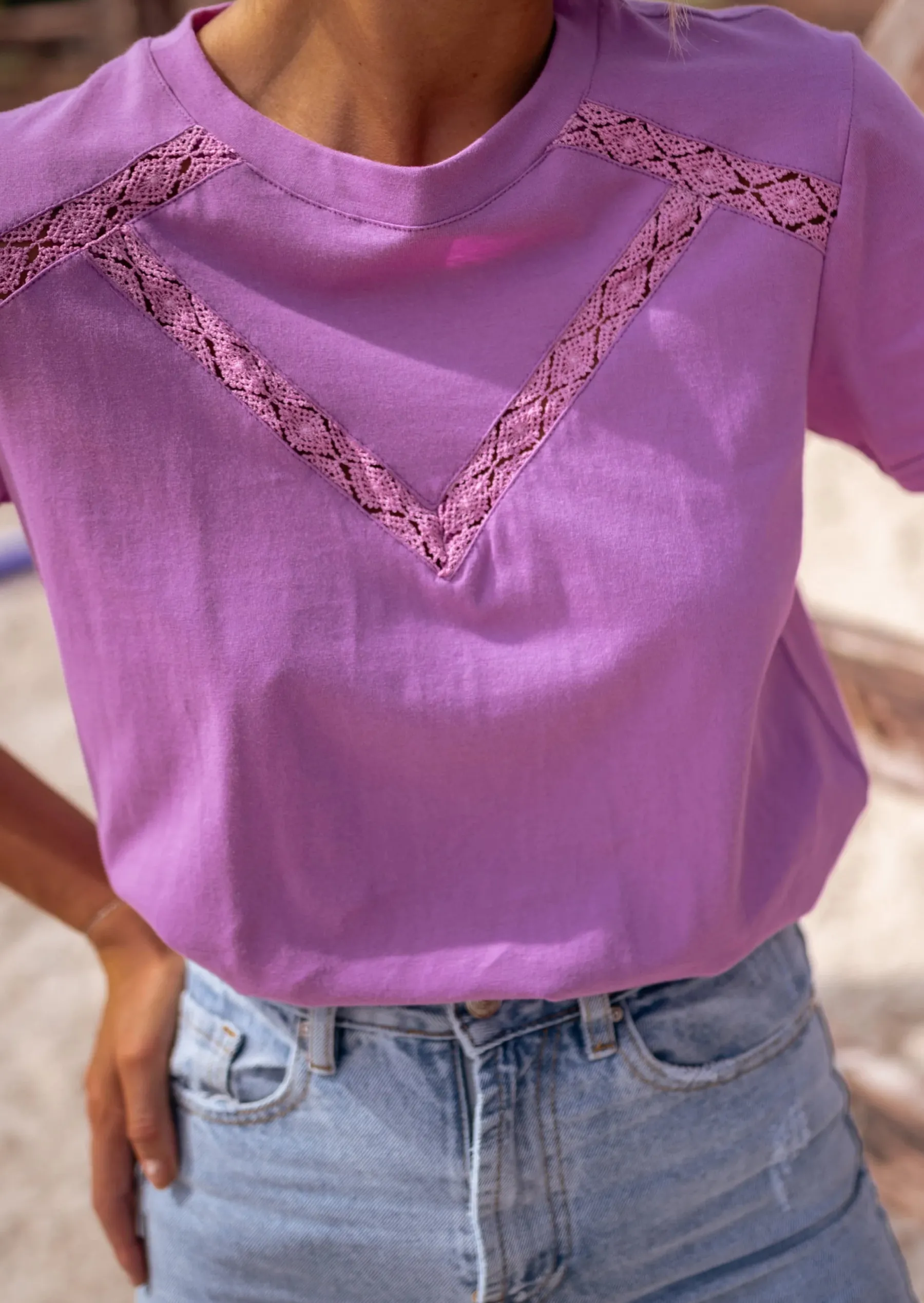 Tops & T-shirts-EASY-CLOTHES T-shirt Regis Mauve - Coton - Vêtements FemmeEasy Clothes Mauve
