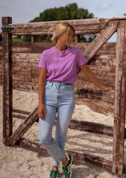 Tops & T-shirts-EASY-CLOTHES T-shirt Regis Mauve - Coton - Vêtements FemmeEasy Clothes Mauve