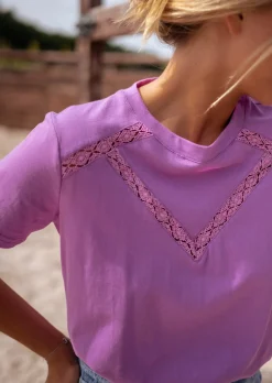 Tops & T-shirts-EASY-CLOTHES T-shirt Regis Mauve - Coton - Vêtements FemmeEasy Clothes Mauve