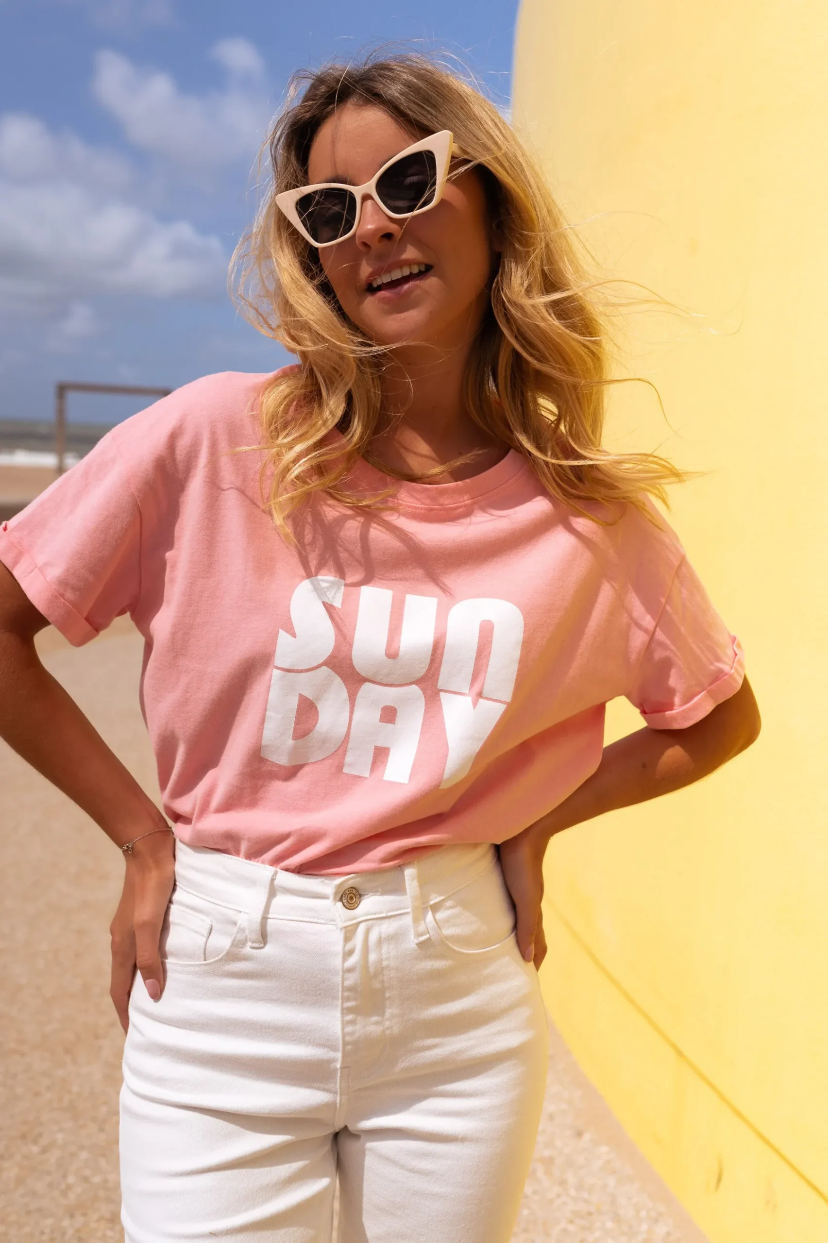 Tops & T-shirts-EASY-CLOTHES T-shirt Sunday rose | T-shirt à imprimés | Prêt-à-porter en ligne | Easy Clothes Rose