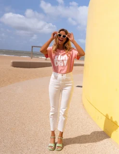Tops & T-shirts-EASY-CLOTHES T-shirt Sunday rose | T-shirt à imprimés | Prêt-à-porter en ligne | Easy Clothes Rose       