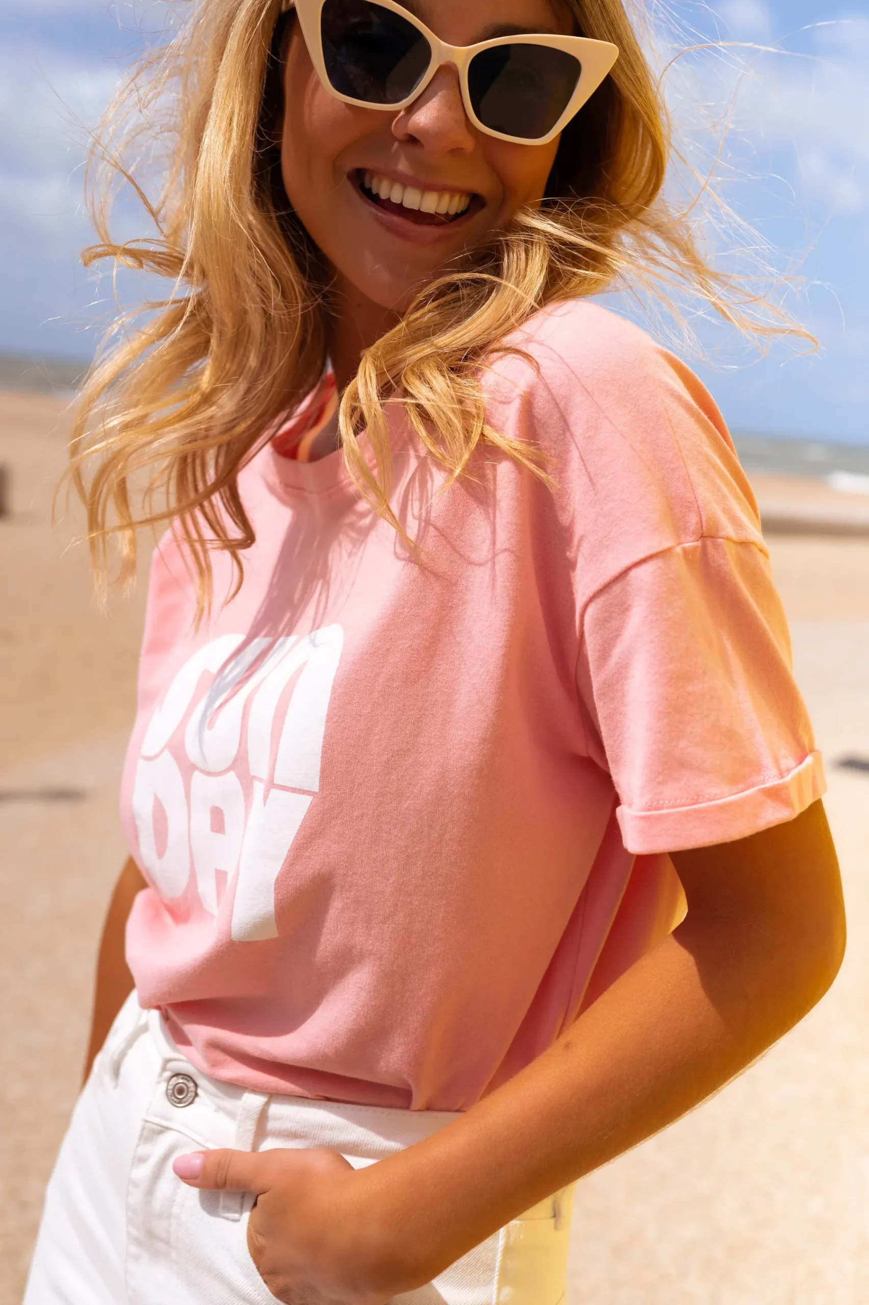 Tops & T-shirts-EASY-CLOTHES T-shirt Sunday rose | T-shirt à imprimés | Prêt-à-porter en ligne | Easy Clothes Rose