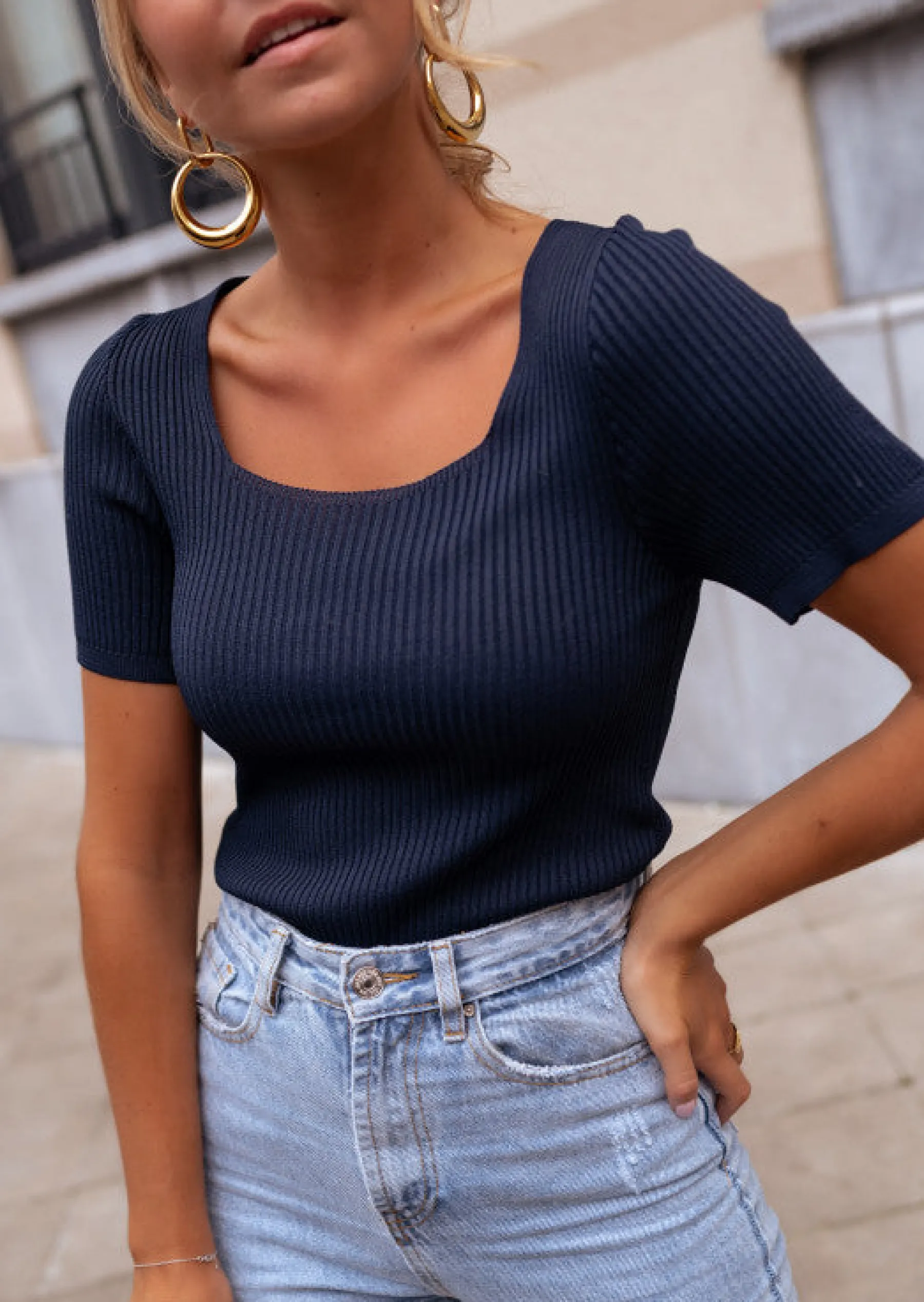 Tops & T-shirts-EASY-CLOTHES T-shirt Tonio Moulant - Bleu Marine - Made In ItalyEasy Clothes Bleu marine